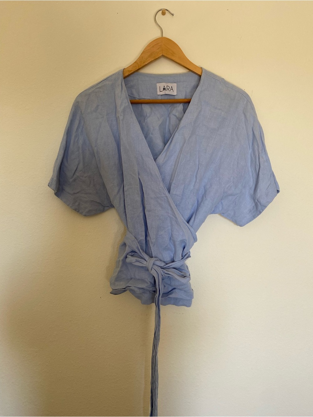 LARA Light Blue Wrap Blouse